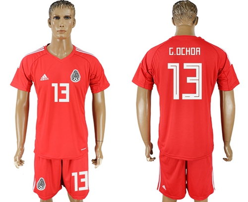 Mexico #13 G.Ochoa Red Goalkeeper Soccer Country Jersey